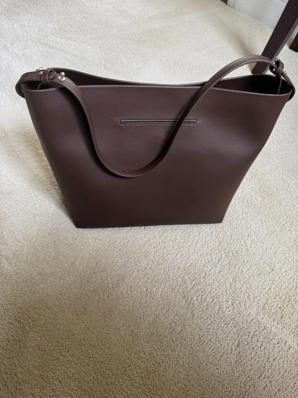 Minimalist Brown Vegan Leather Tote - Picture 3 of 5